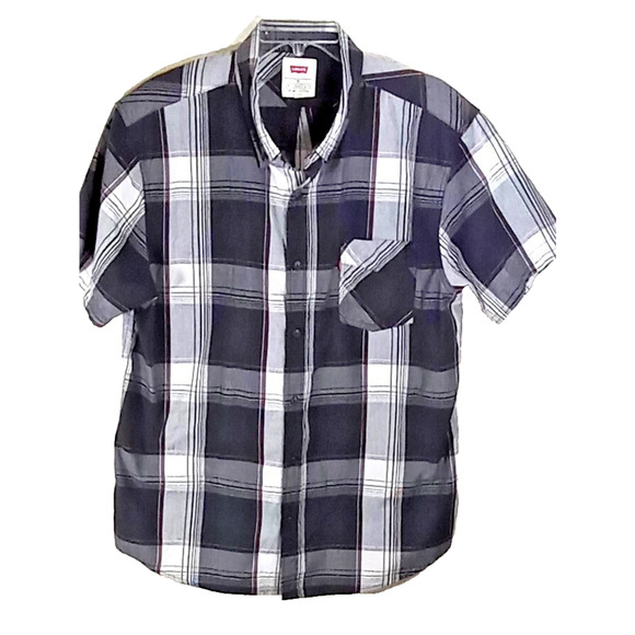 Levi's Button Front Shirt " Youth Size X-Large" Black Gray Plaid Red Tab - Picture 1 of 8
